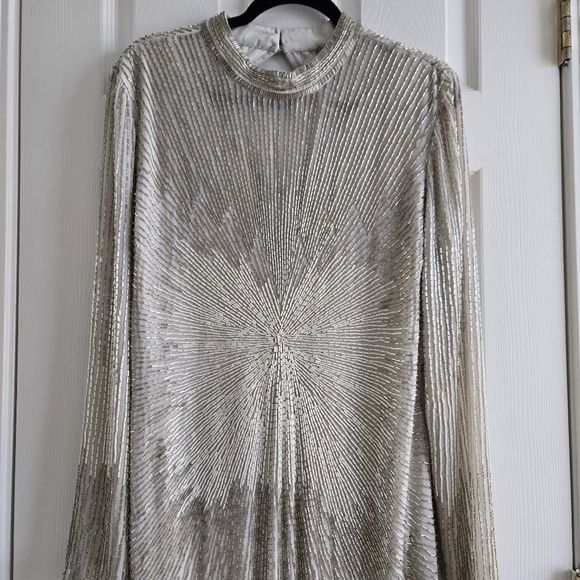 ASOS Beaded Long-Sleeve Open Back Asymmetrical Fringe Dress - Picture 7 of 12